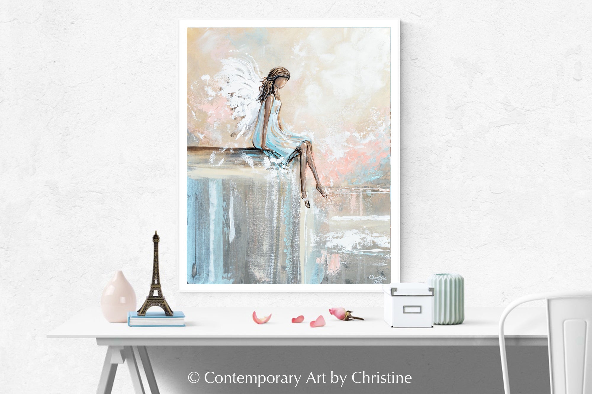 SPECIAL RELEASE GICLEE PRINT "Forever Watching Over" Abstract Angel Painting Guardian Angel Sitting
