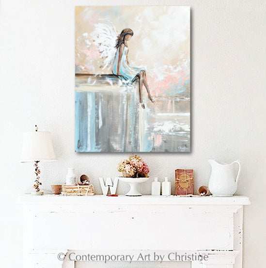 SPECIAL RELEASE GICLEE PRINT "Forever Watching Over" Abstract Angel Painting Guardian Angel Sitting