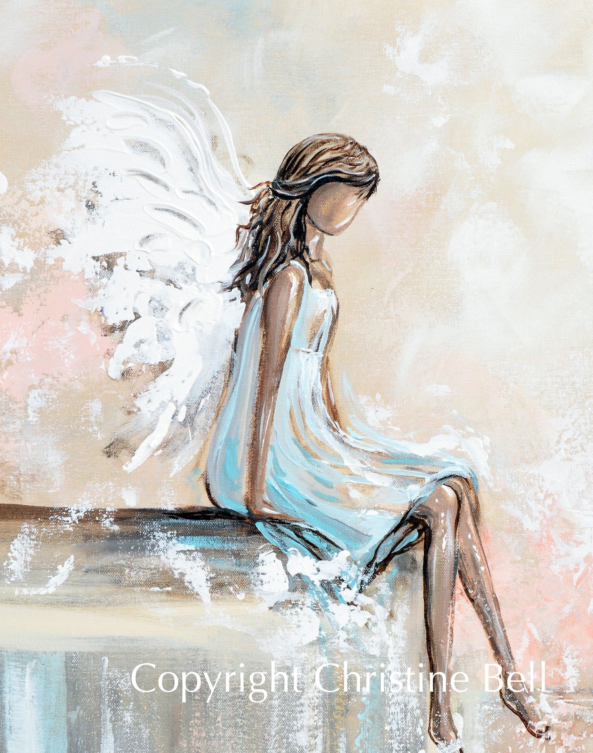 SPECIAL RELEASE GICLEE PRINT "Forever Watching Over" Abstract Angel Painting Guardian Angel Sitting