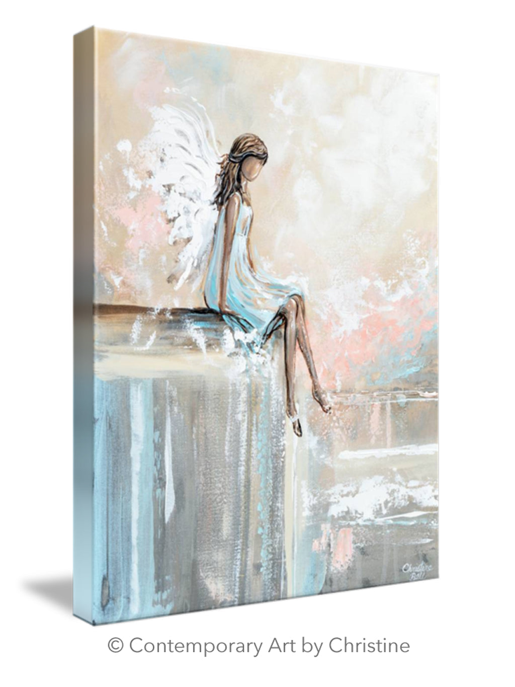 SPECIAL RELEASE GICLEE PRINT "Forever Watching Over" Abstract Angel Painting Guardian Angel Sitting