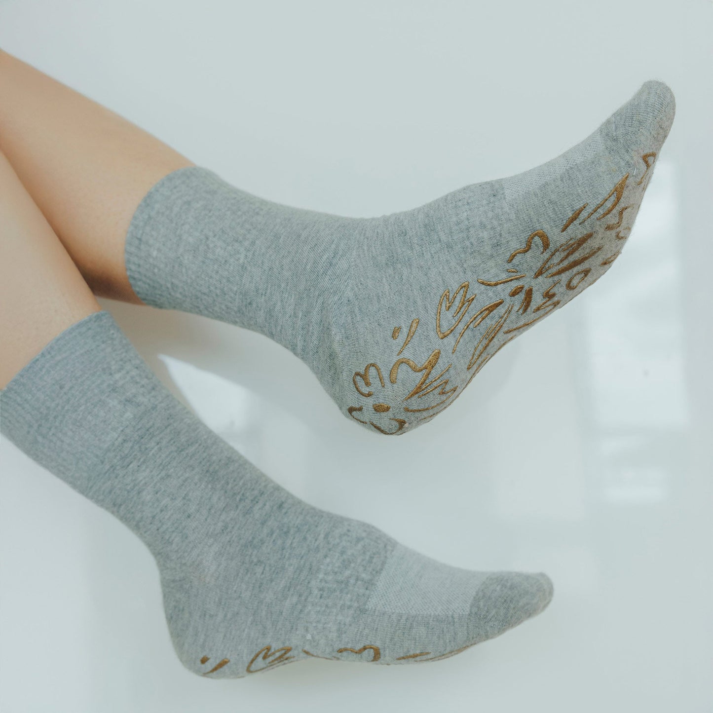 Little Yoga Socks Serene Socks- Adult Organic Cotton Non-Slip Socks- 4 Seasons- Grey- 2 Pairs