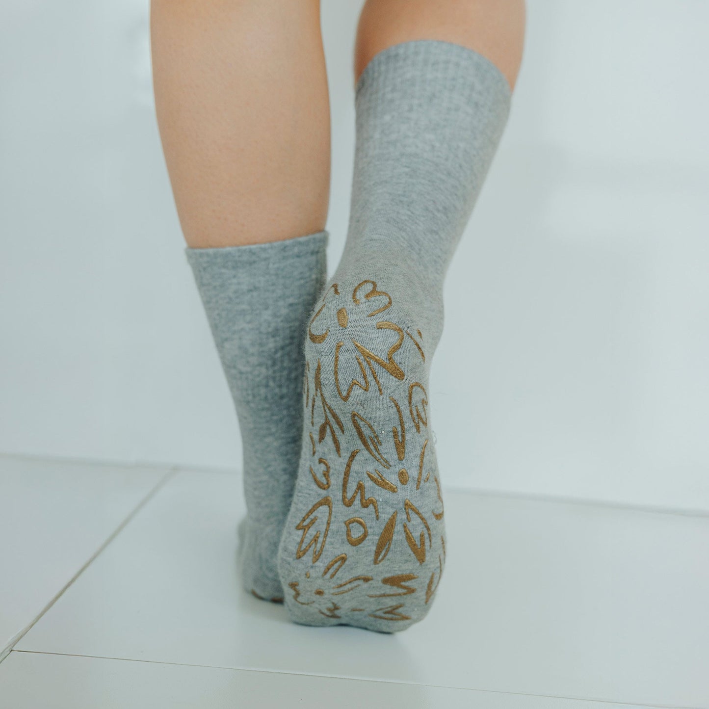 Little Yoga Socks Serene Socks- Adult Organic Cotton Non-Slip Socks- 4 Seasons- Grey- 2 Pairs