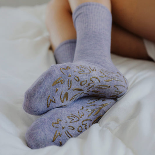 Little Yoga Socks Serene Socks- Adult Organic Cotton Non-Slip Socks- 4 Seasons- Lavender- 2 Pairs