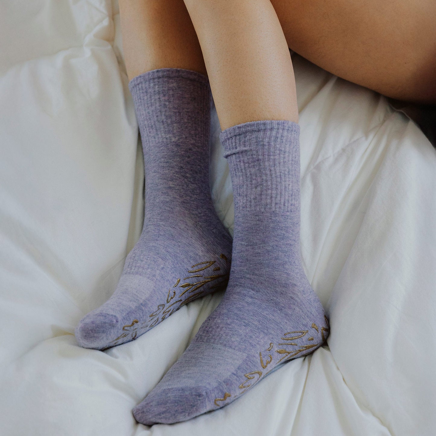 Little Yoga Socks Serene Socks- Adult Organic Cotton Non-Slip Socks- 4 Seasons- Lavender- 2 Pairs