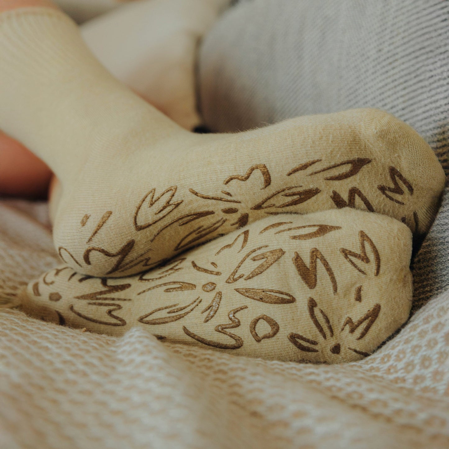 Little Yoga Socks Serene Socks- Adult Organic Cotton Non-Slip Socks- 4 Seasons- Lemon- 2 Pairs