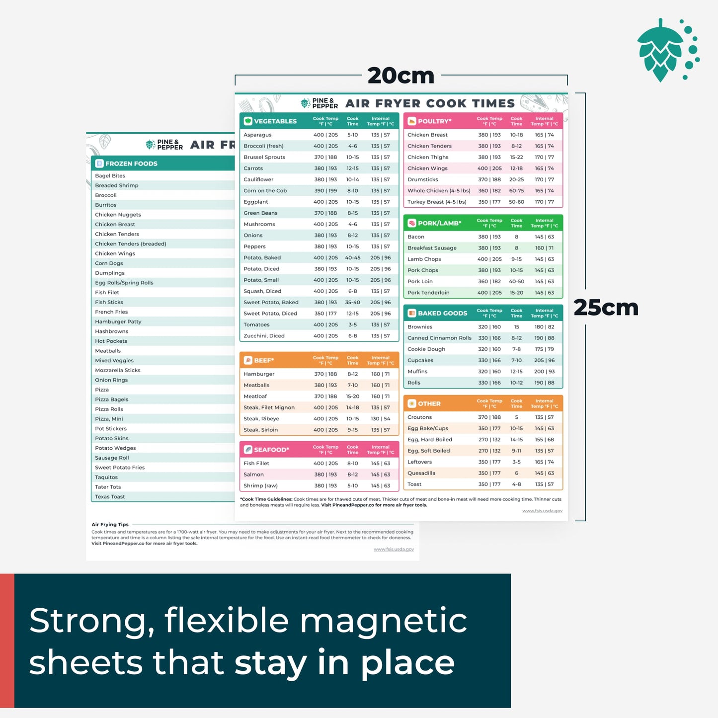 Magnetic Air Fryer Cheat Sheet Set