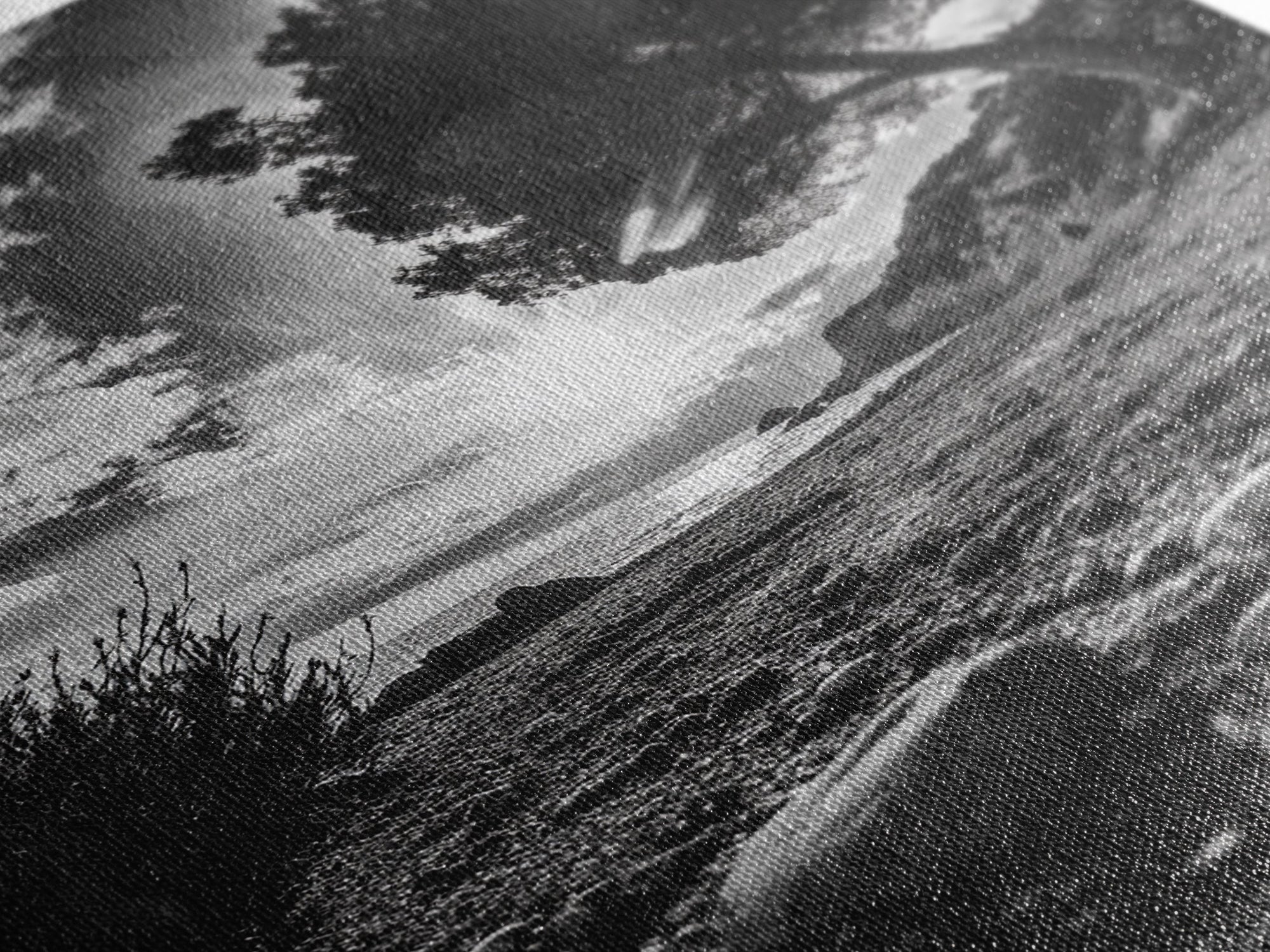 Sunset Beach View, Wide Angle Perspective, Nature Shoreline, Monochrome Landscape, Framed Canvas Print, Hallway Wall Art, Beach Decor