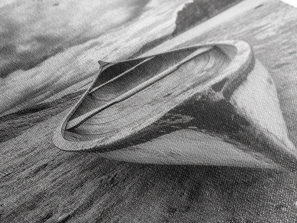 Canoe, Shoreline, Dramatic, Sky - canoe landscape Canvas Print, rustic wall art, entryway decor, nature photography, monochrome mountain