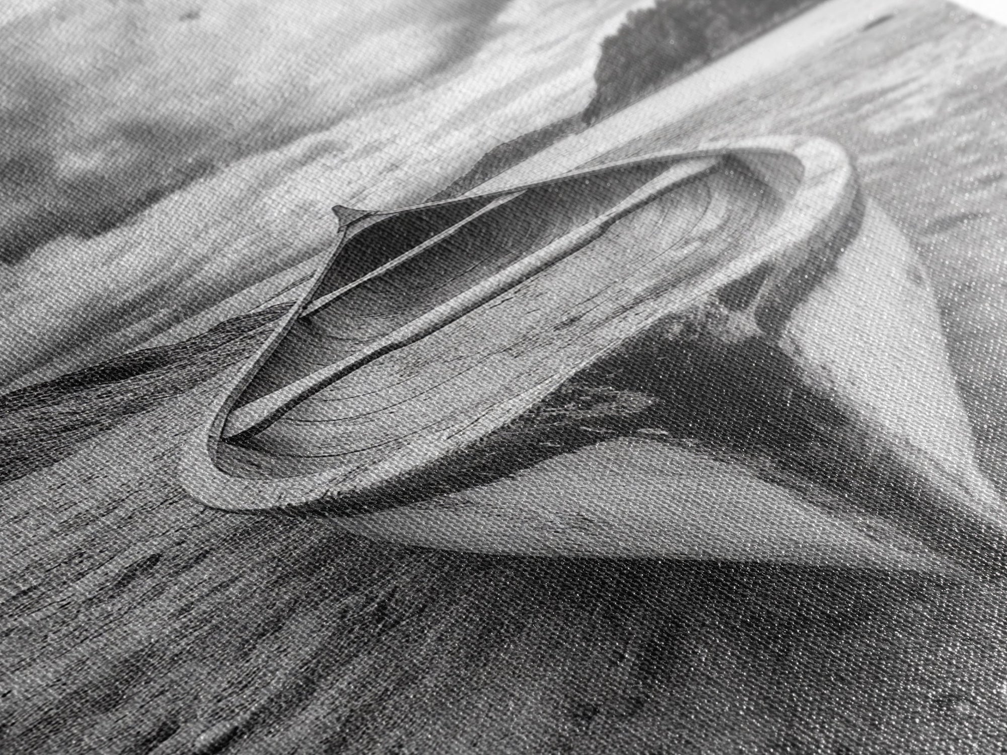 Canoe, Shoreline, Dramatic, Sky - canoe landscape Canvas Print, rustic wall art, entryway decor, nature photography, monochrome mountain