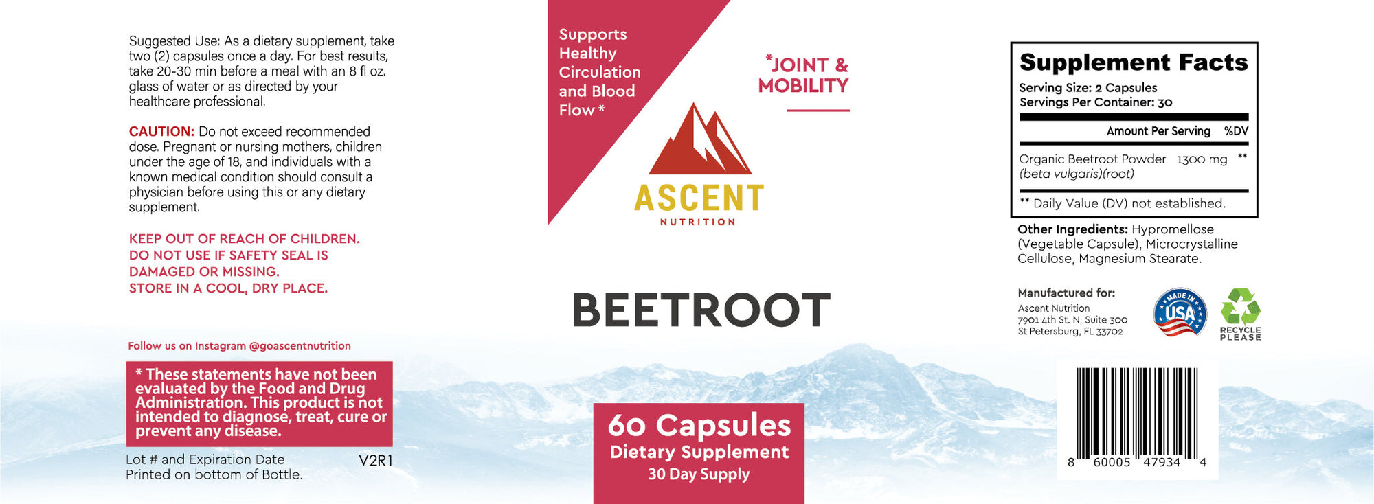 Organic Beetroot, 60 Capsules, 1300 mg