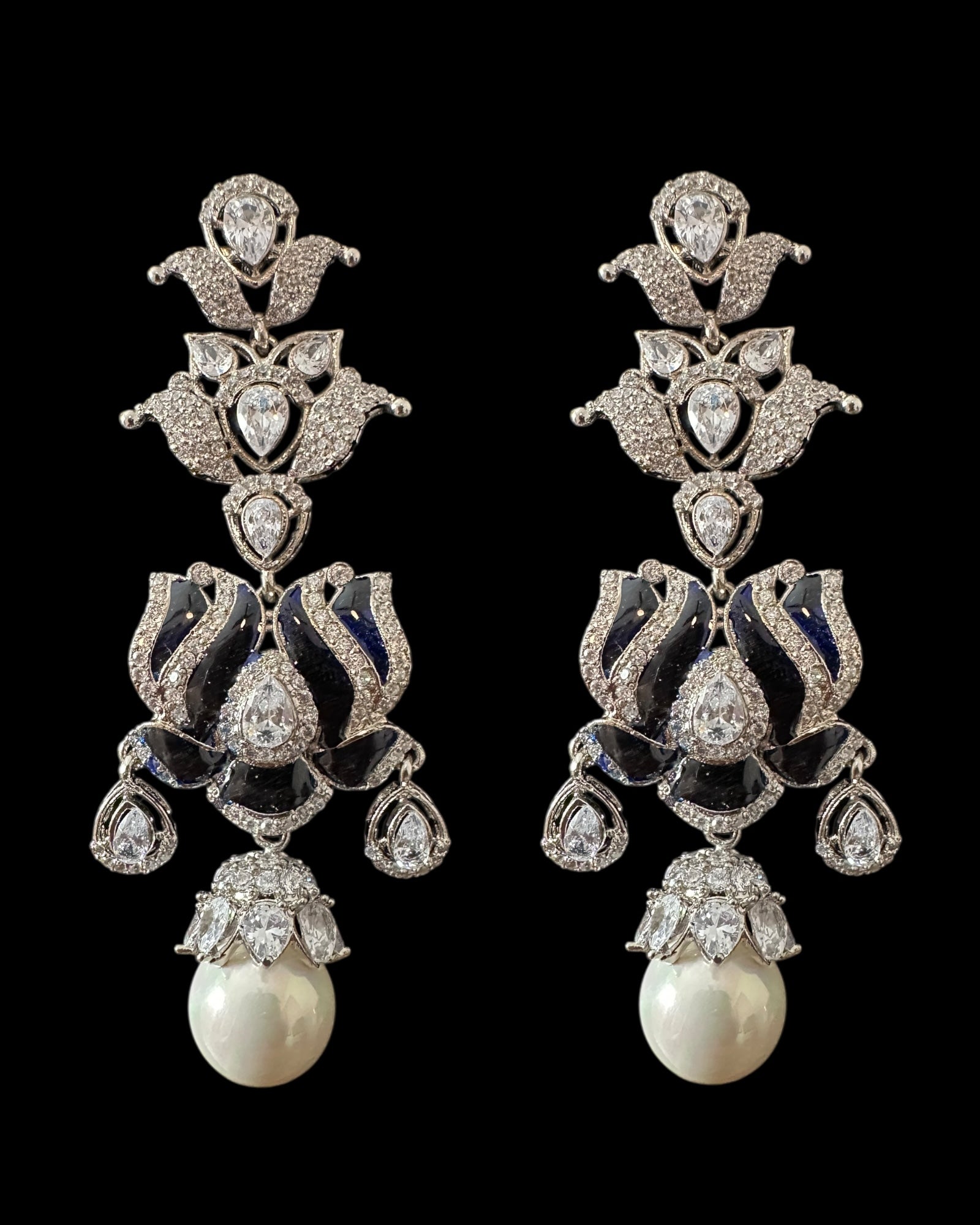 DER810 Lotus Cz earrings -Blue  ( READY TO SHIP )