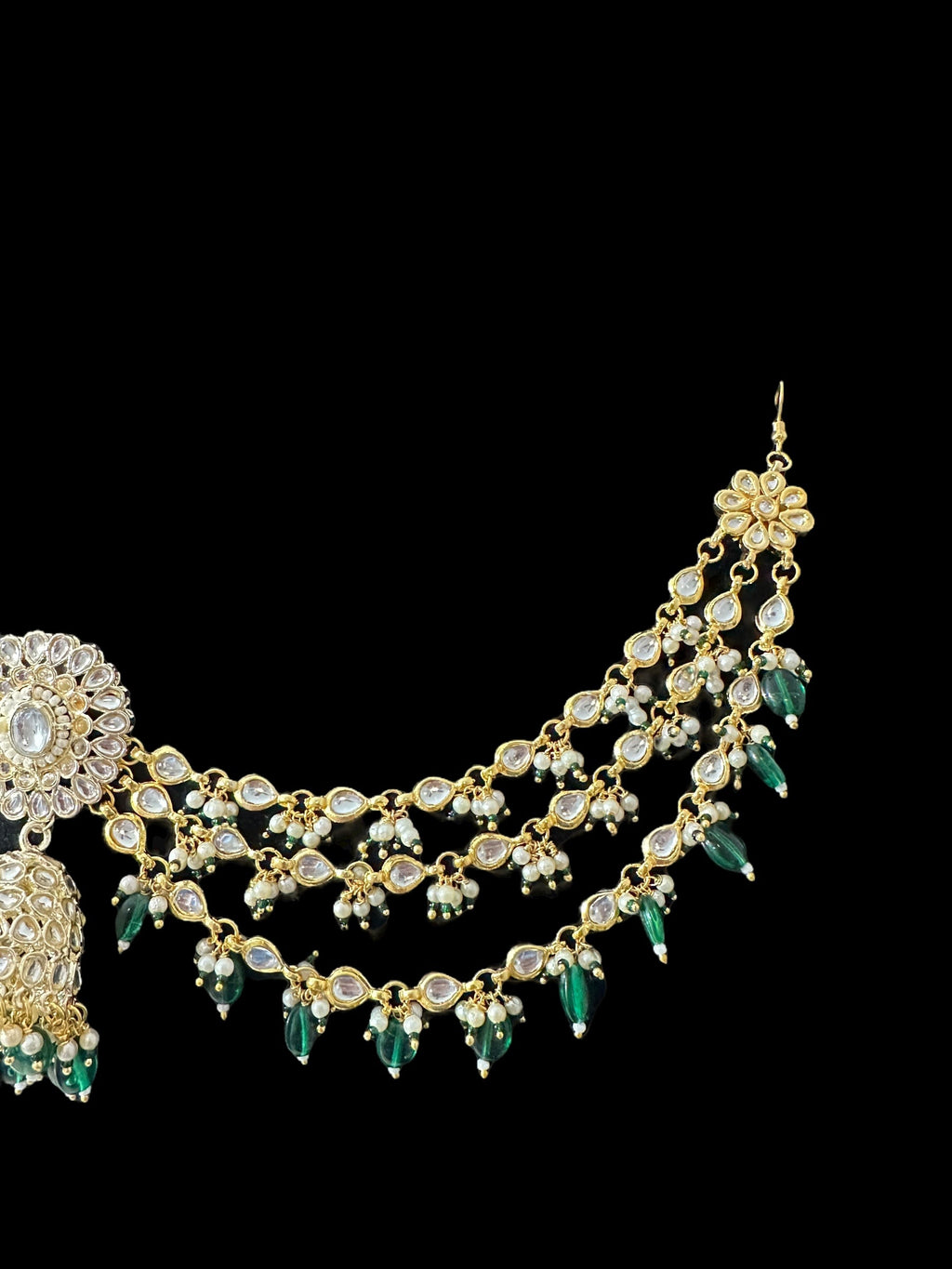 Kundan jhumka earrings with ear supports   ( SHIPS IN 3 WEEKS )