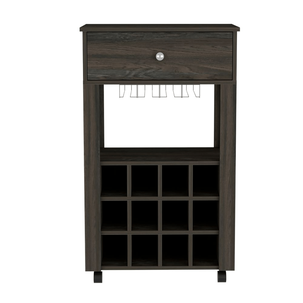 Bayamon Bar Cart – Contemporary Wine & Glass Storage with Drawer and Casters
