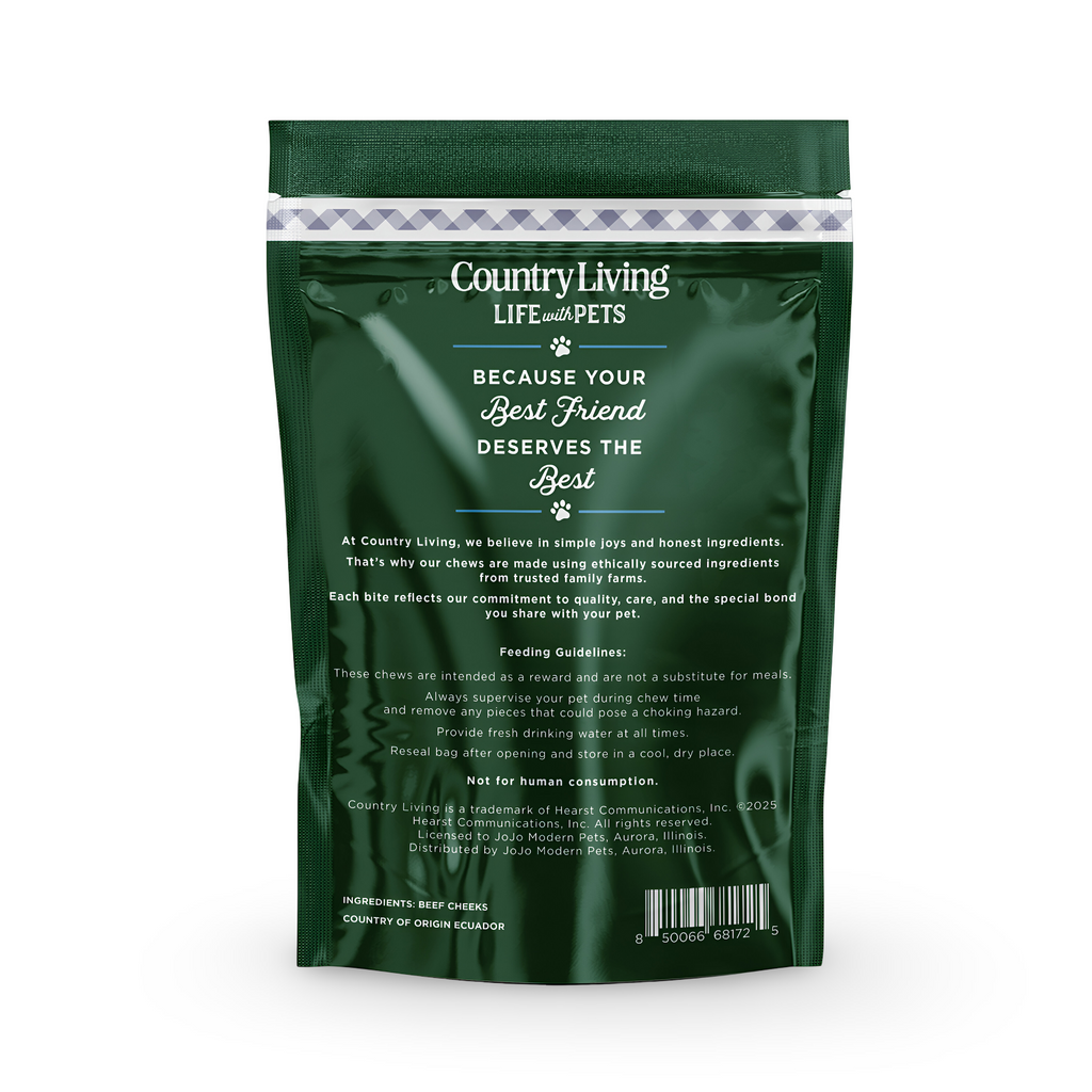 Country Living 4” x 4” Beef Cheek Chip Dog Treats – Chicken Flavor – 5 Count Bag – All-Natural, High-Protein, Long-Lasting Dog Chews