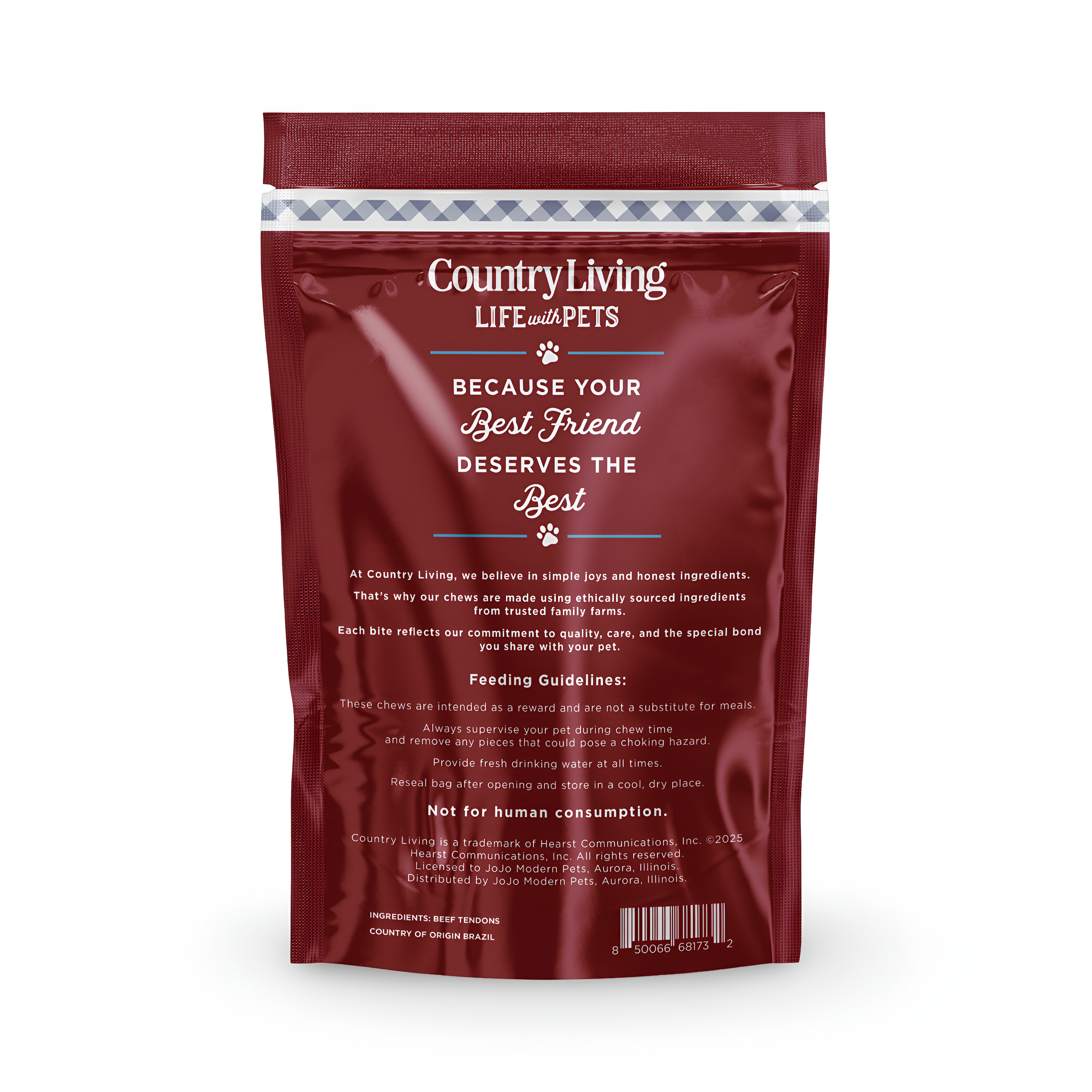 Country Living 4”-7” Beef Backstrap Tendon Dog Chews – 5 Count Bag – All-Natural, Long-Lasting, High-Protein Dog Treats – Single-Ingredient, Grain-Free