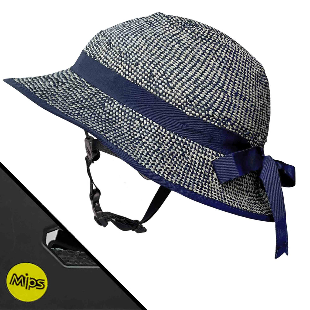 MIPS Helmet + Shibori Blue Straw Hat Bike Helmet Cover