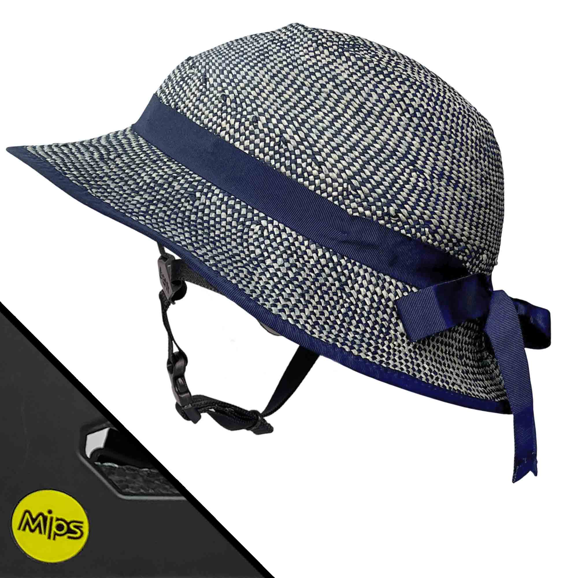 MIPS Helmet + Shibori Blue Straw Hat Bike Helmet Cover