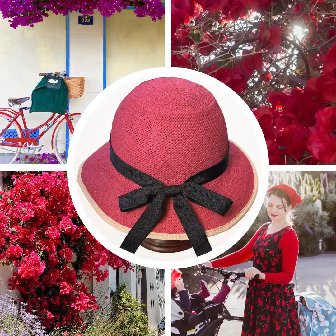 Straw Hat Bike Helmet - Bougainvillea Red