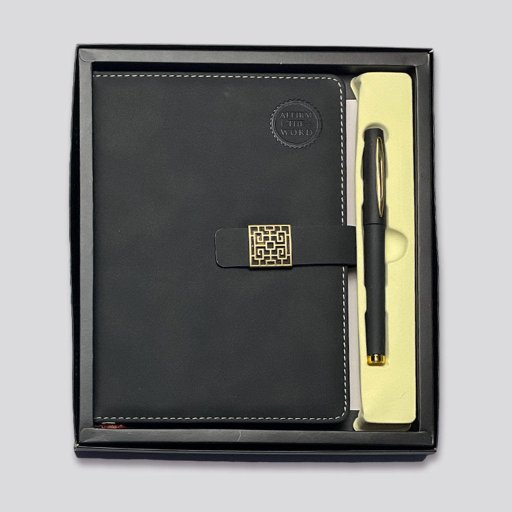Lined Journal & Pen Gift Set— Black (FREE Engraving)