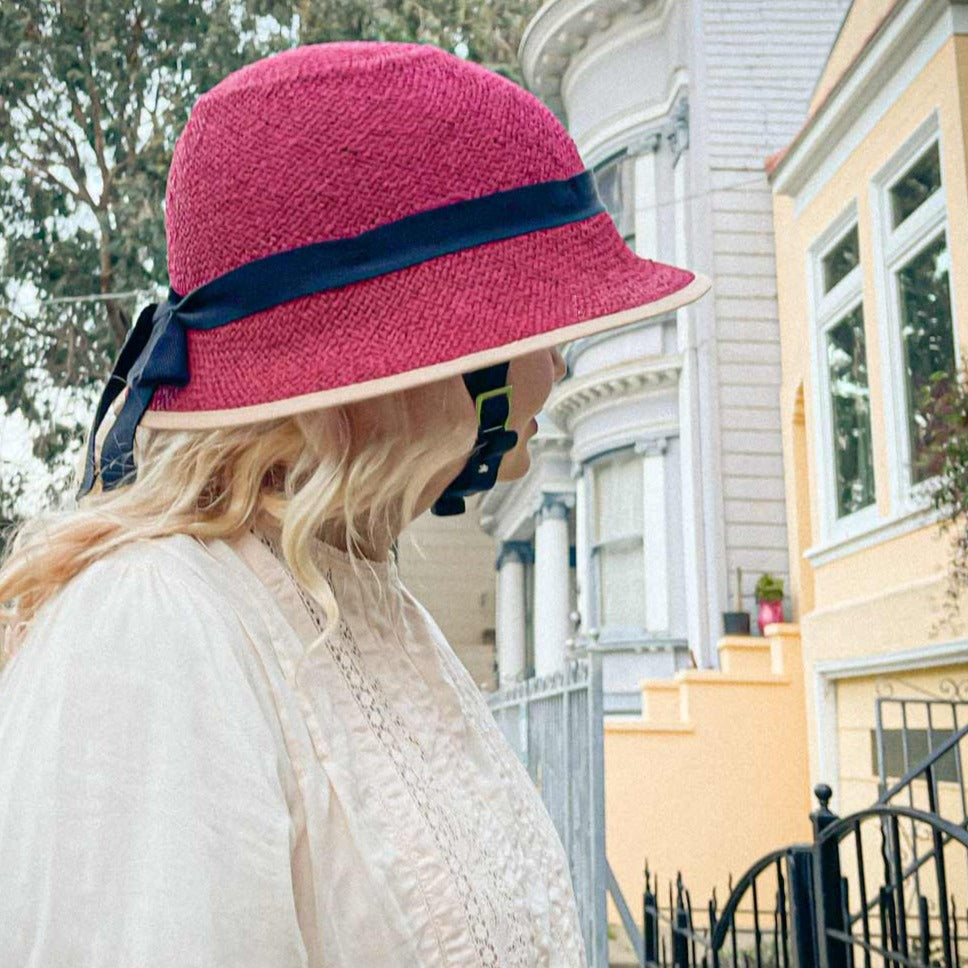 Straw Hat Bike Helmet - Bougainvillea Red