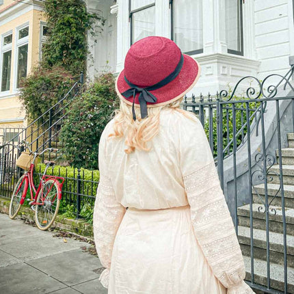 Straw Hat Bike Helmet - Bougainvillea Red