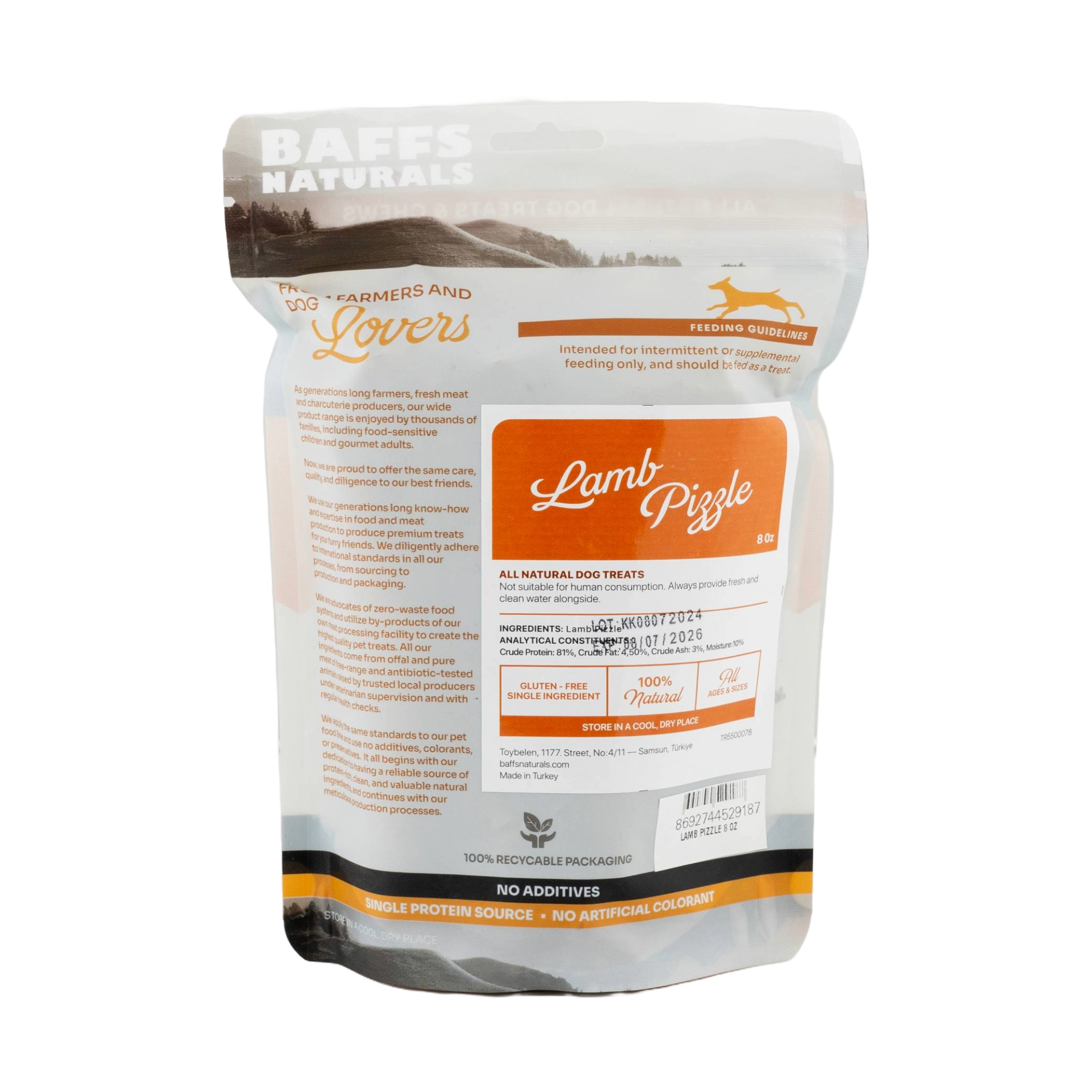 BAFFS NATURALS Braided Lamb Pizzle Chews – Long-Lasting, All-Natural Dog Treats (8oz Bag)