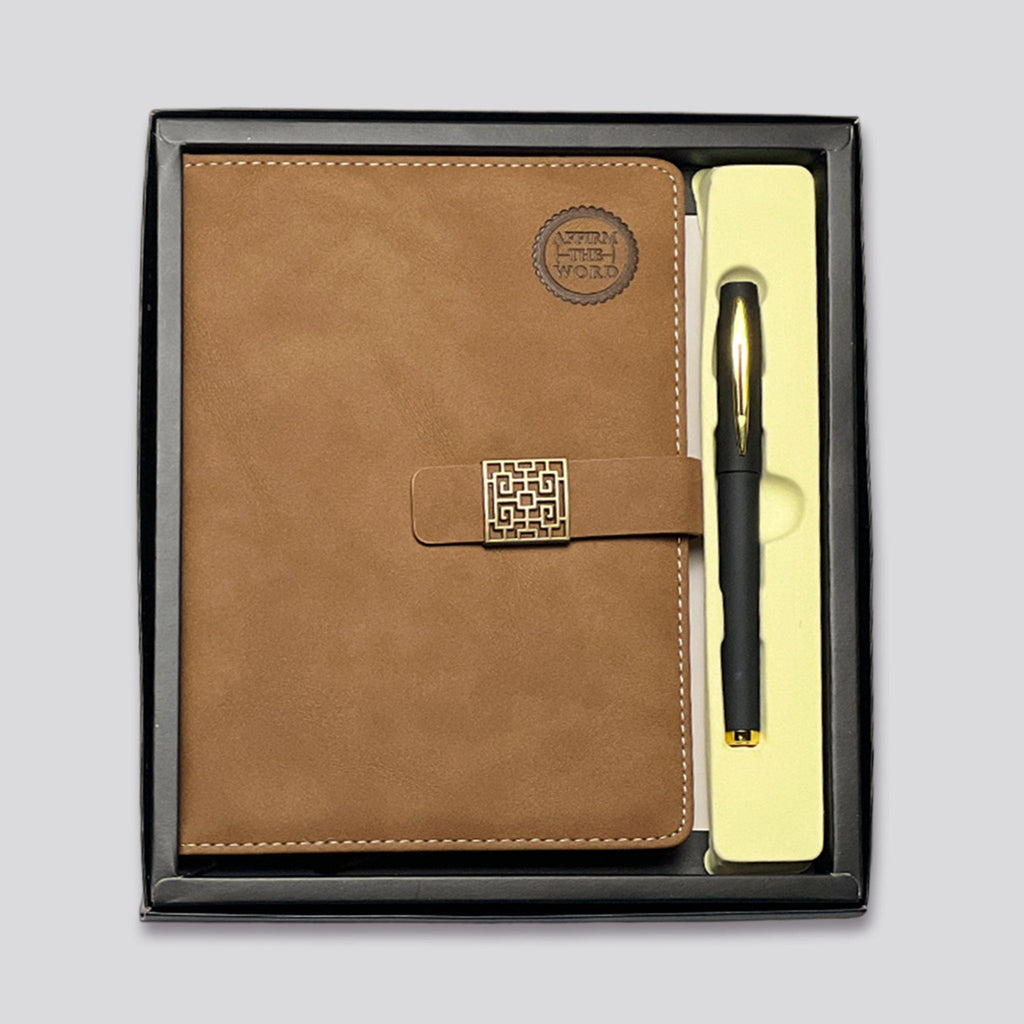 Lined Journal & Pen Gift Set— Brown (FREE Engraving)