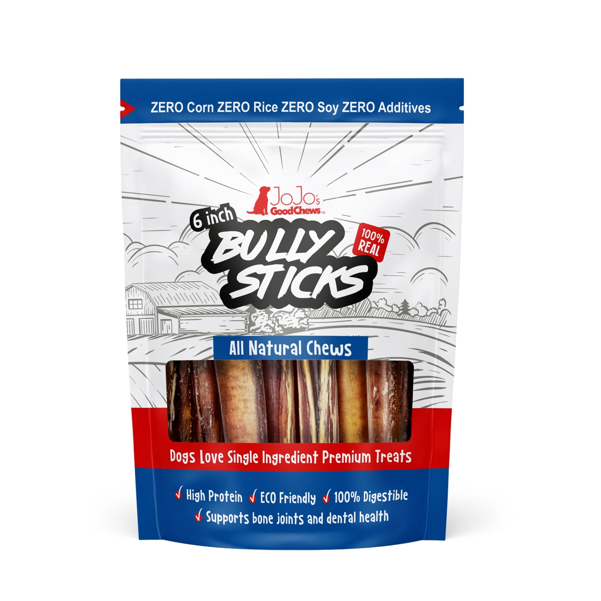 All-Natural Beef Bully Stick Dog Treats, High Protein & Long-Lasting Chews – 6-Inch Thick (3-Pack)