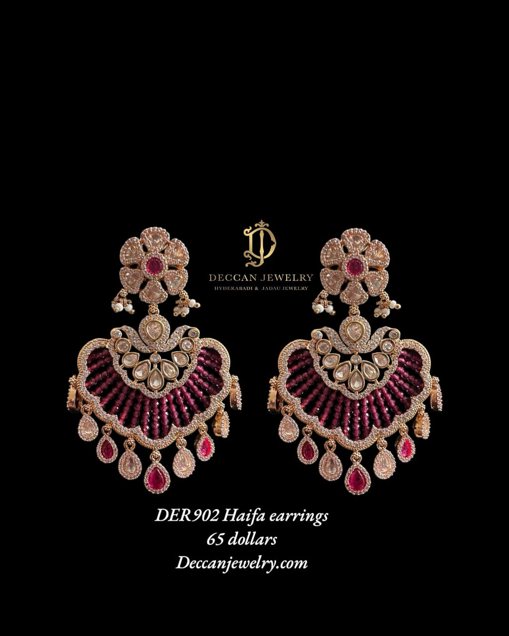DER902 Haifa Polki earrings - Ruby( READY TO SHIP )
