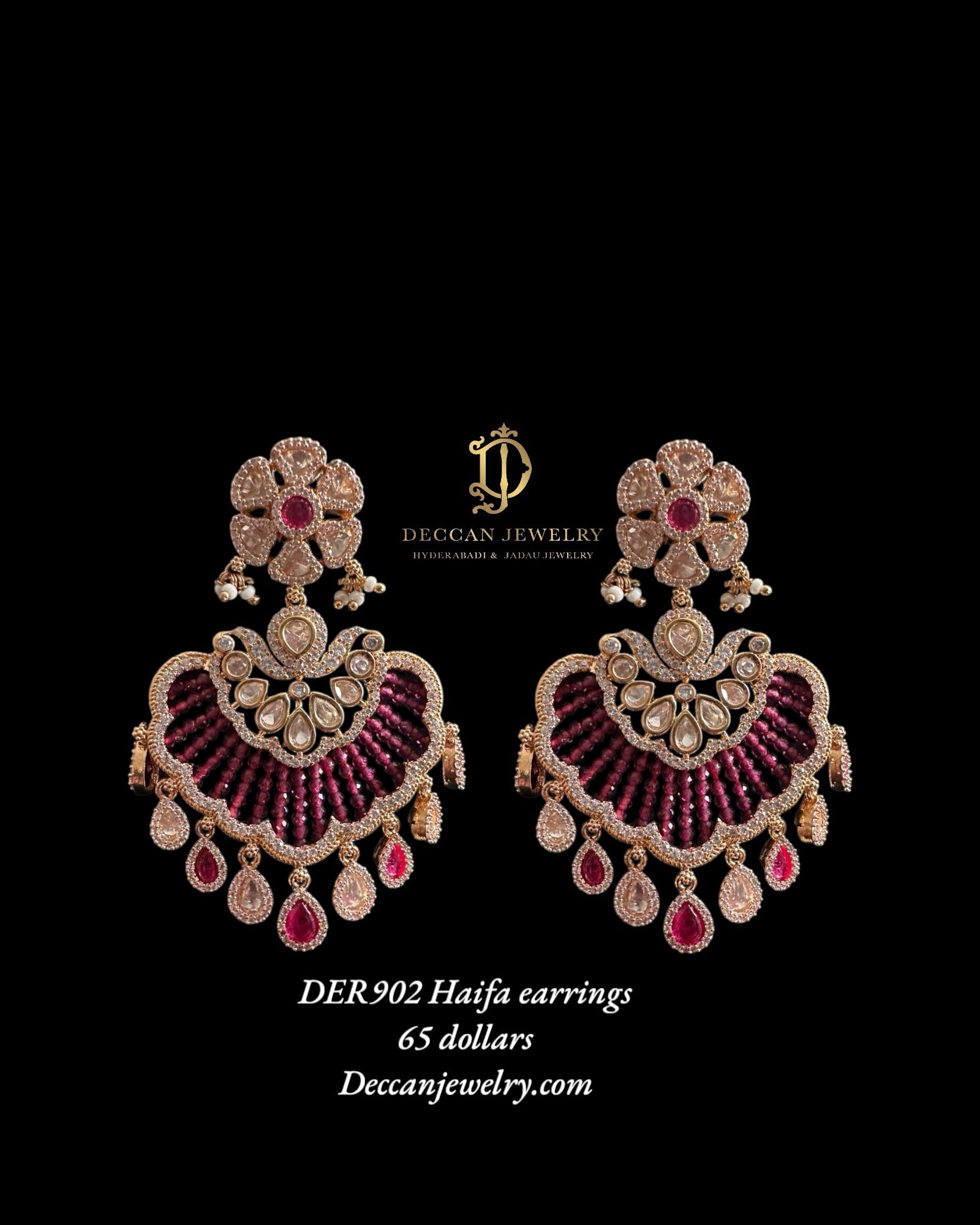 DER902 Haifa Polki earrings - Ruby( READY TO SHIP )