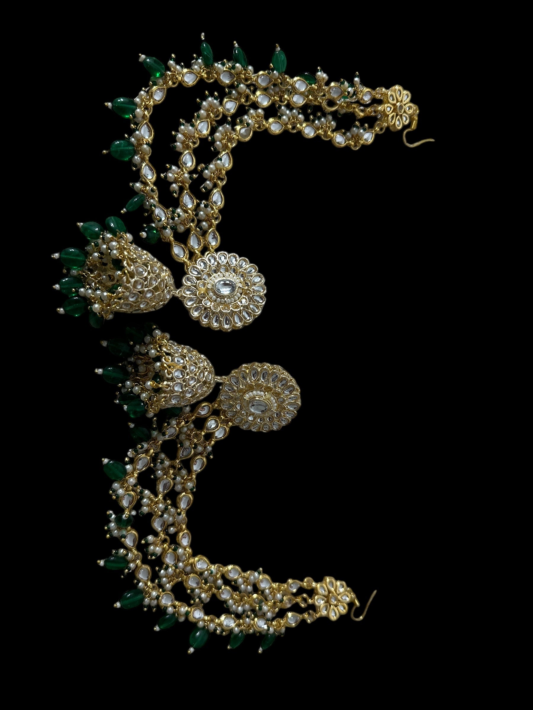 Kundan jhumka earrings with ear supports   ( SHIPS IN 3 WEEKS )