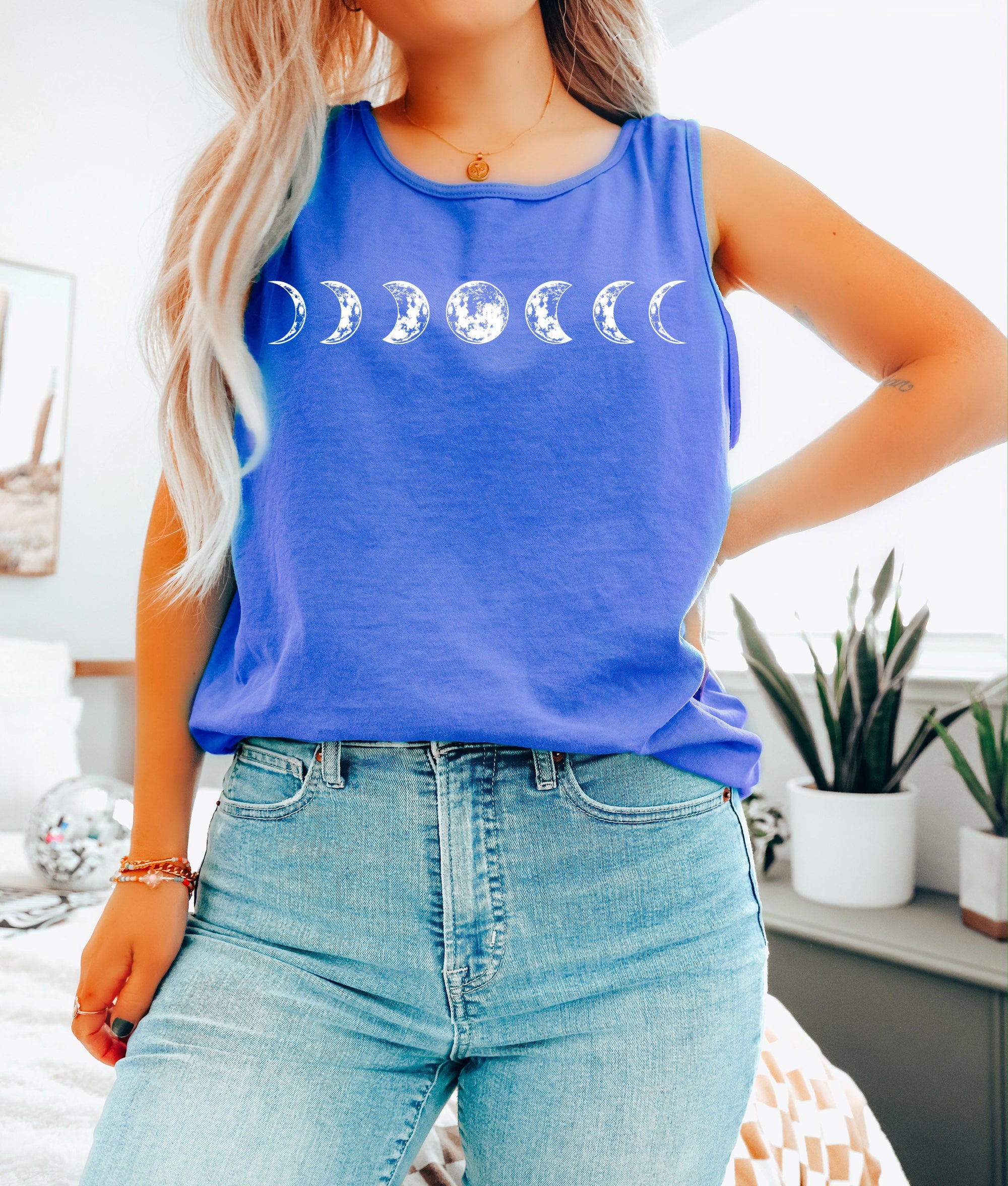 Moon Phase Summer Hiking Camping Vacation Nature Comfort Colors Tank Top