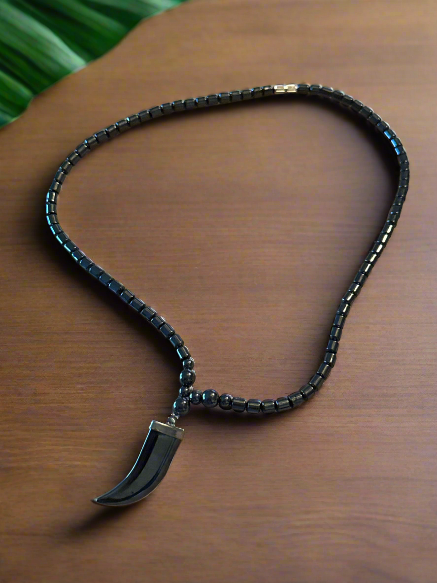 Hematite Horn Necklace - Grounding & Protective Jewelry