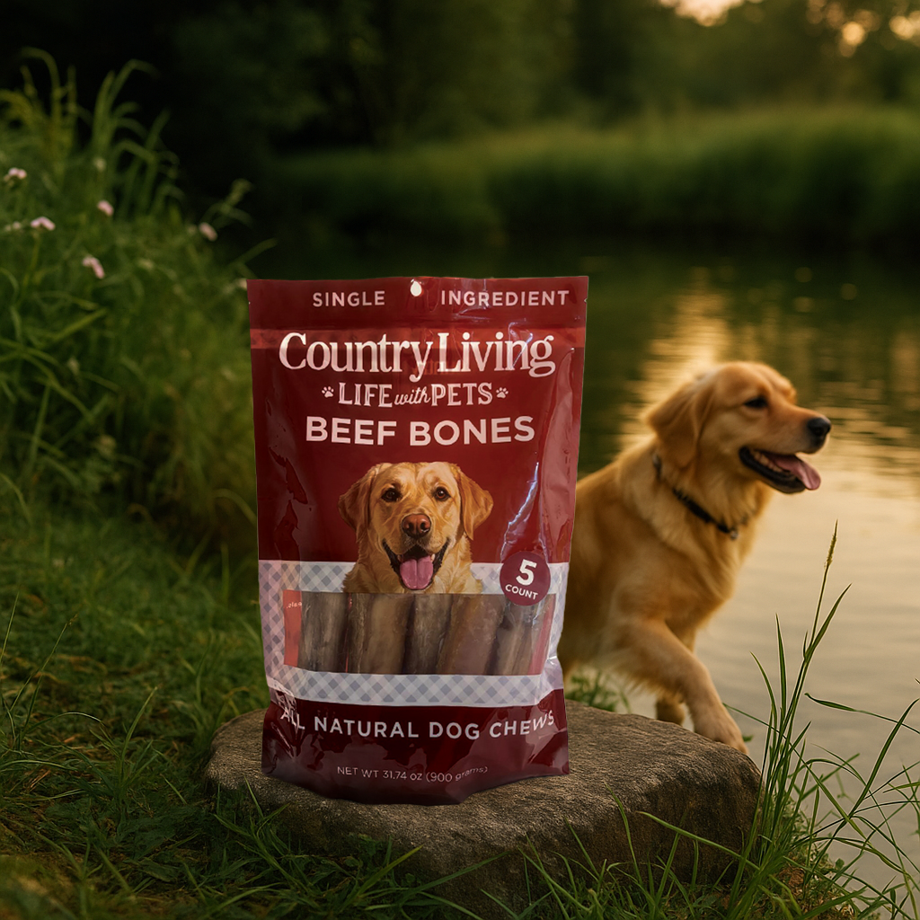 Country Living 5”-6” Beef Center Cut Bones for Dogs – 5 Count Bag – All-Natural, Long-Lasting Dog Chews – Single-Ingredient, High-Protein, Rawhide-Free – Supports Dental Health