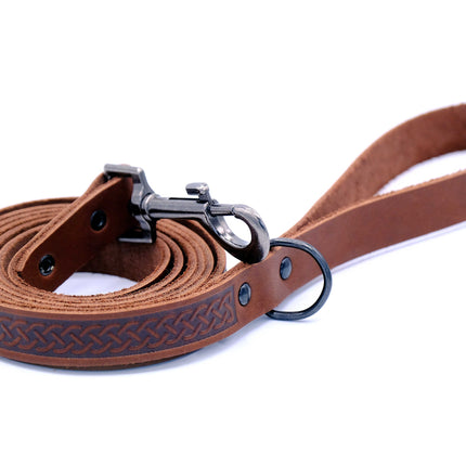 Celtic Sport Leather Collar and Leash Set