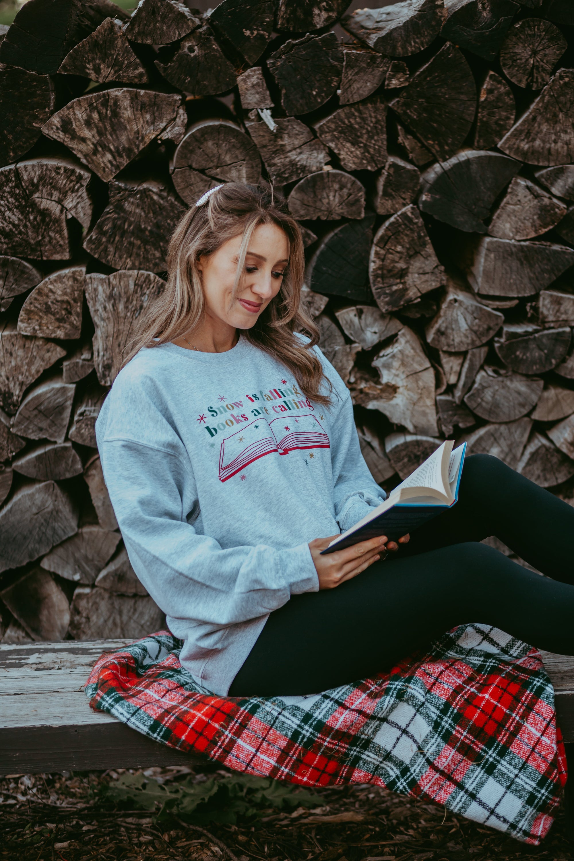 Snow Is Falling Books Are Calling Crewneck Sweatshirt