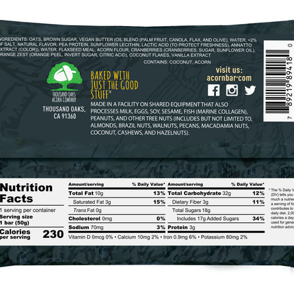 AcornBar - Purely Vegan, Dairy-Free & Gluten-Free Gourmet Snack Bars