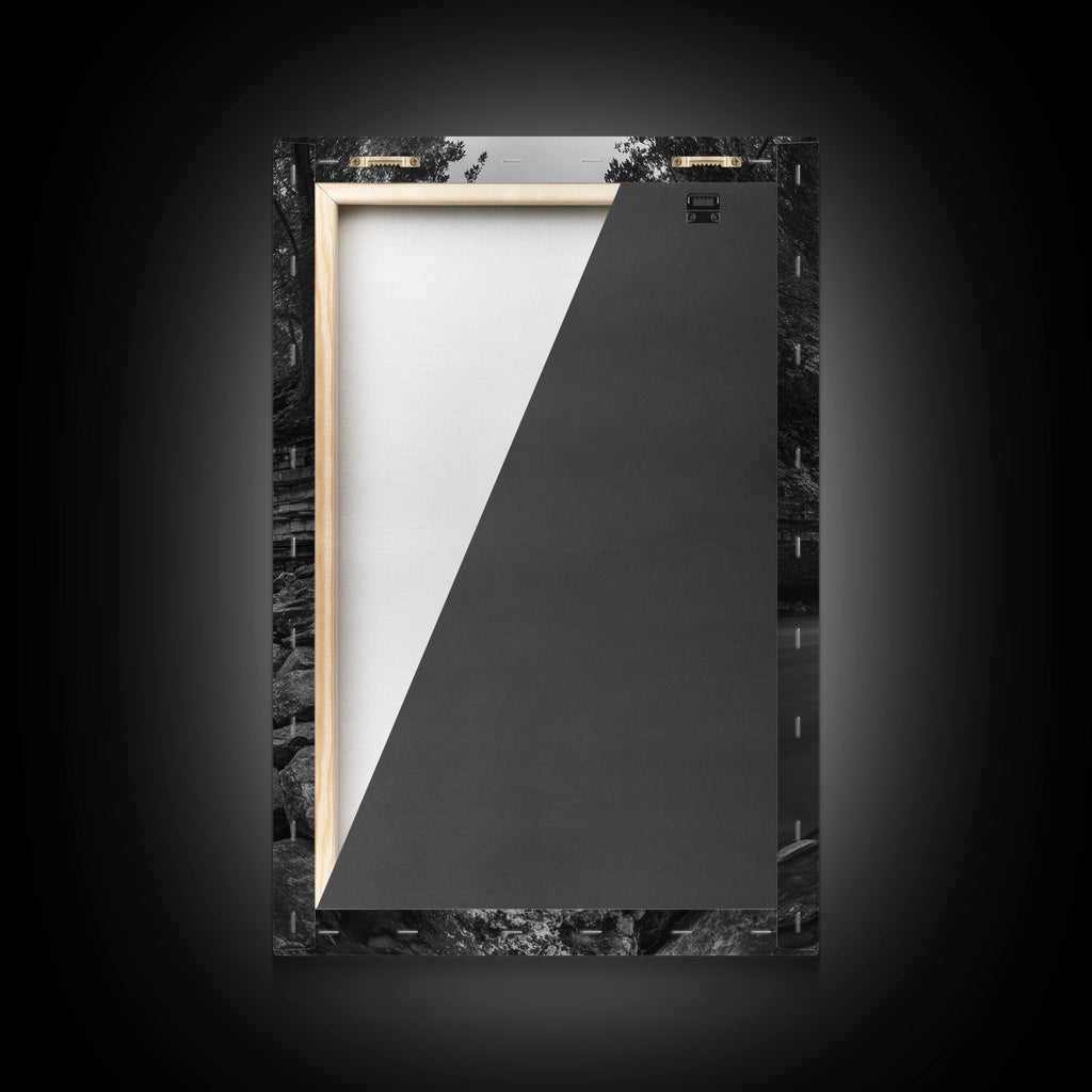 Waterfall Serenity, Nature Escape, River Rock Flow, Bedroom Wall Decor, Framed Canvas Print, Modern Rustic Forest Wall Art