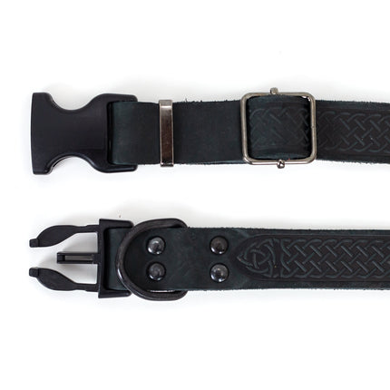 Celtic Sport Midnight Black Leather Dog Collar