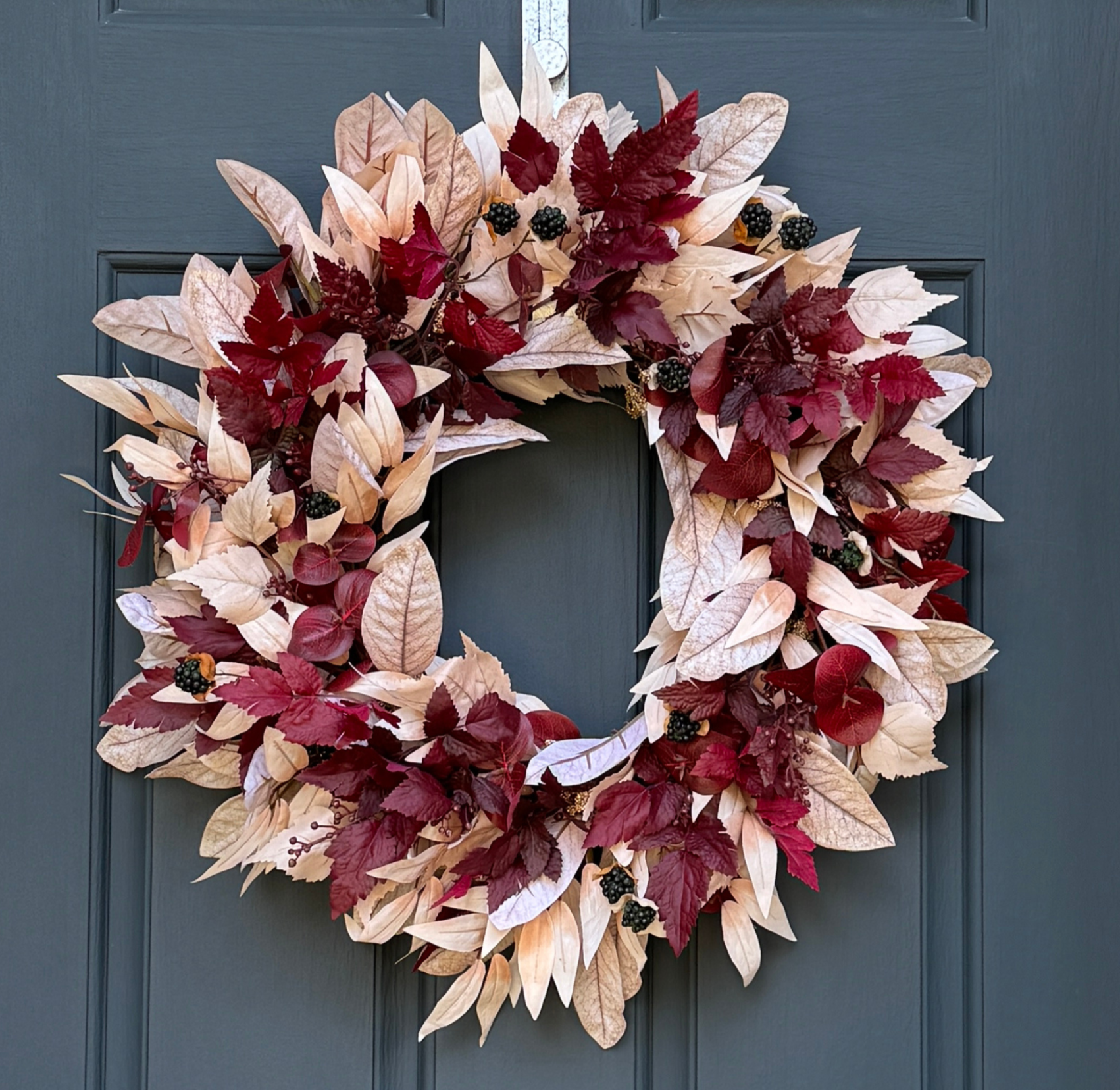 Burgundy & Cream Fall Wreath with Berries