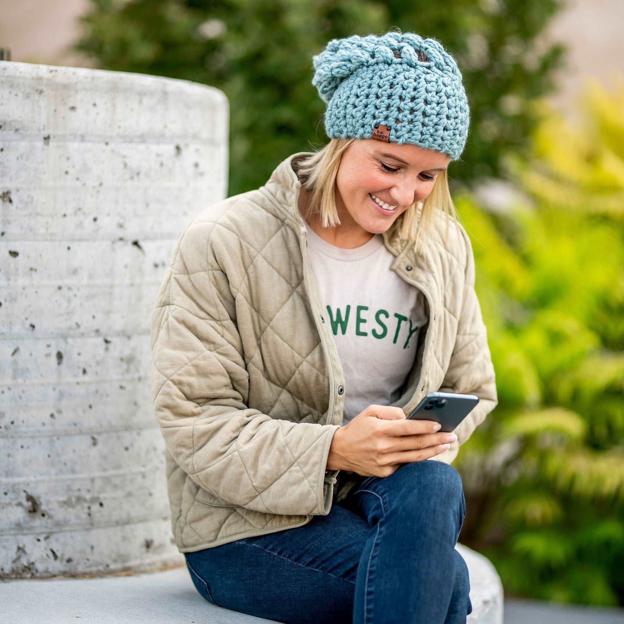 Crochet Slouch Hat | Succulent Blue Slouchy Beanie