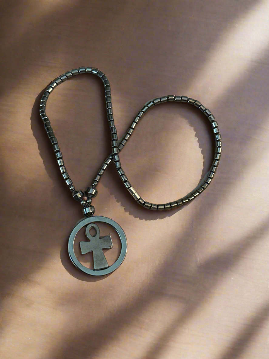 Hematite Ankh Necklace for Confidence and Stability