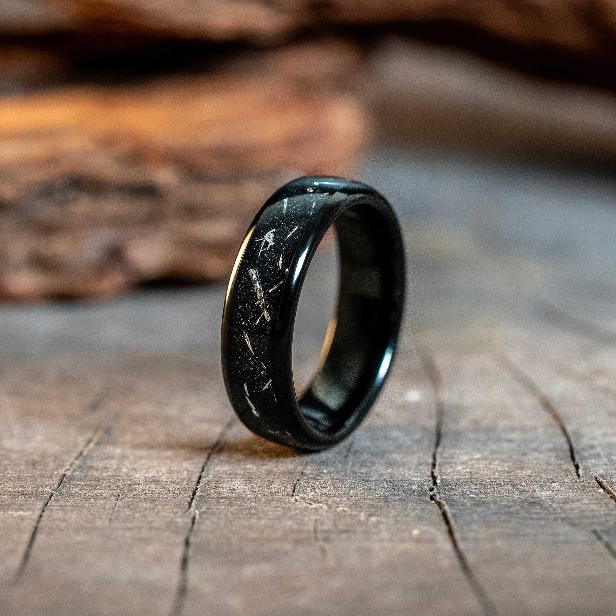 Black Galactic Meteorite Tungsten Carbide Ring - 6mm