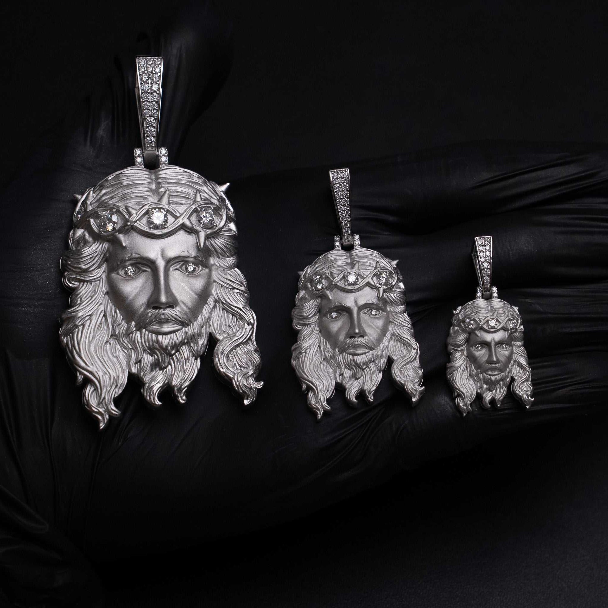 Jesus Piece Head Pendant Moissanite Matte Finish Solid 925 Sterling Silver