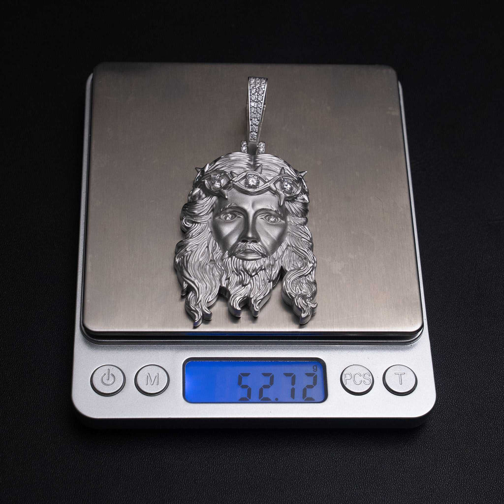 Jesus Piece Head Pendant Moissanite Matte Finish Solid 925 Sterling Silver