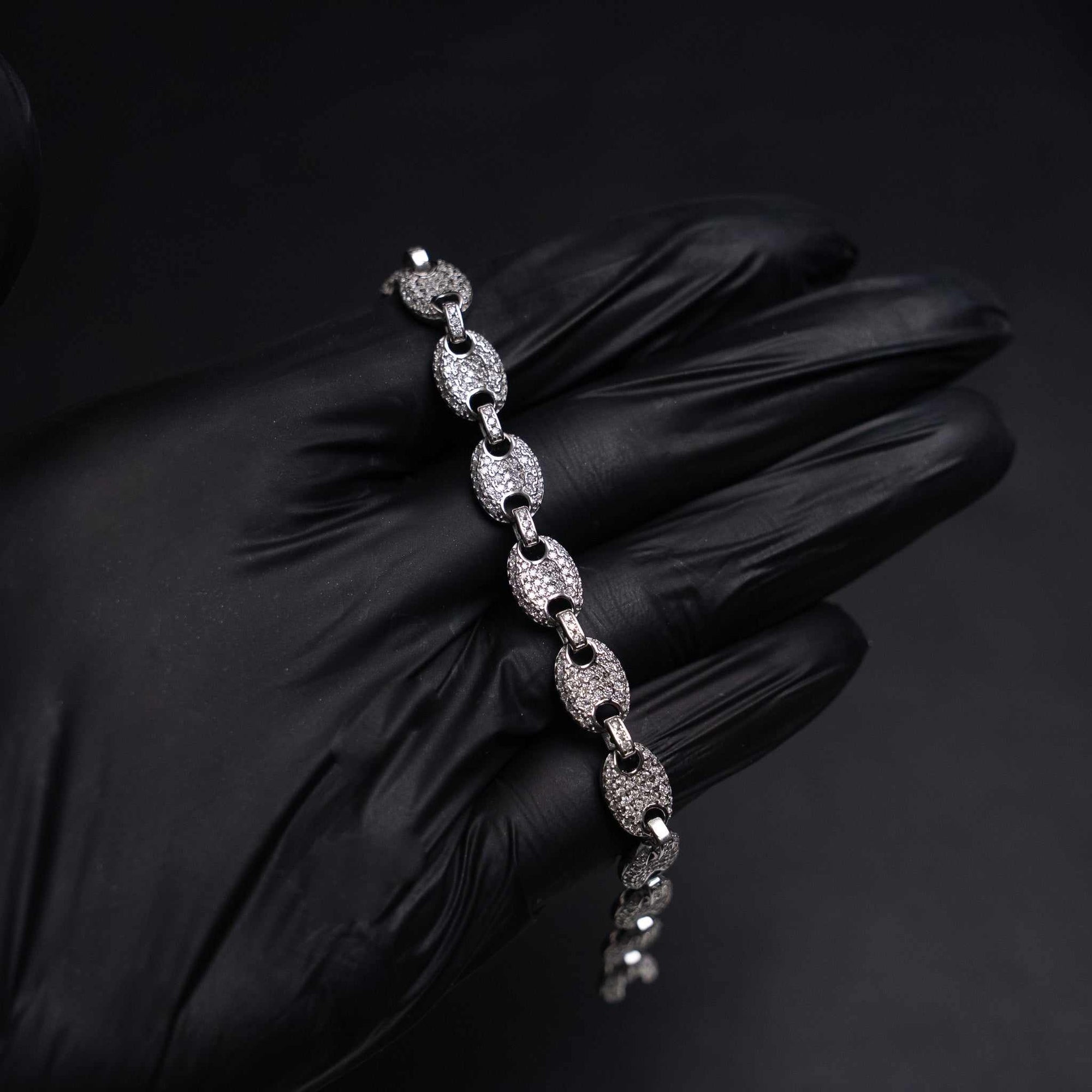 Moissanite Puffed Mariner Link Bracelet 925 Sterling Silver