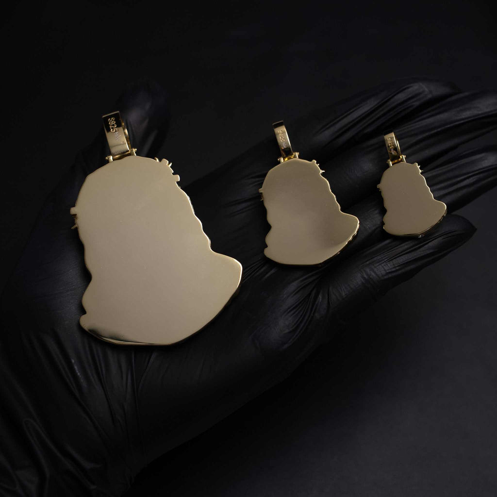 Moissanite Jesus Head Piece Pendant - 14K Gold Plated Solid 925 Sterling Silver