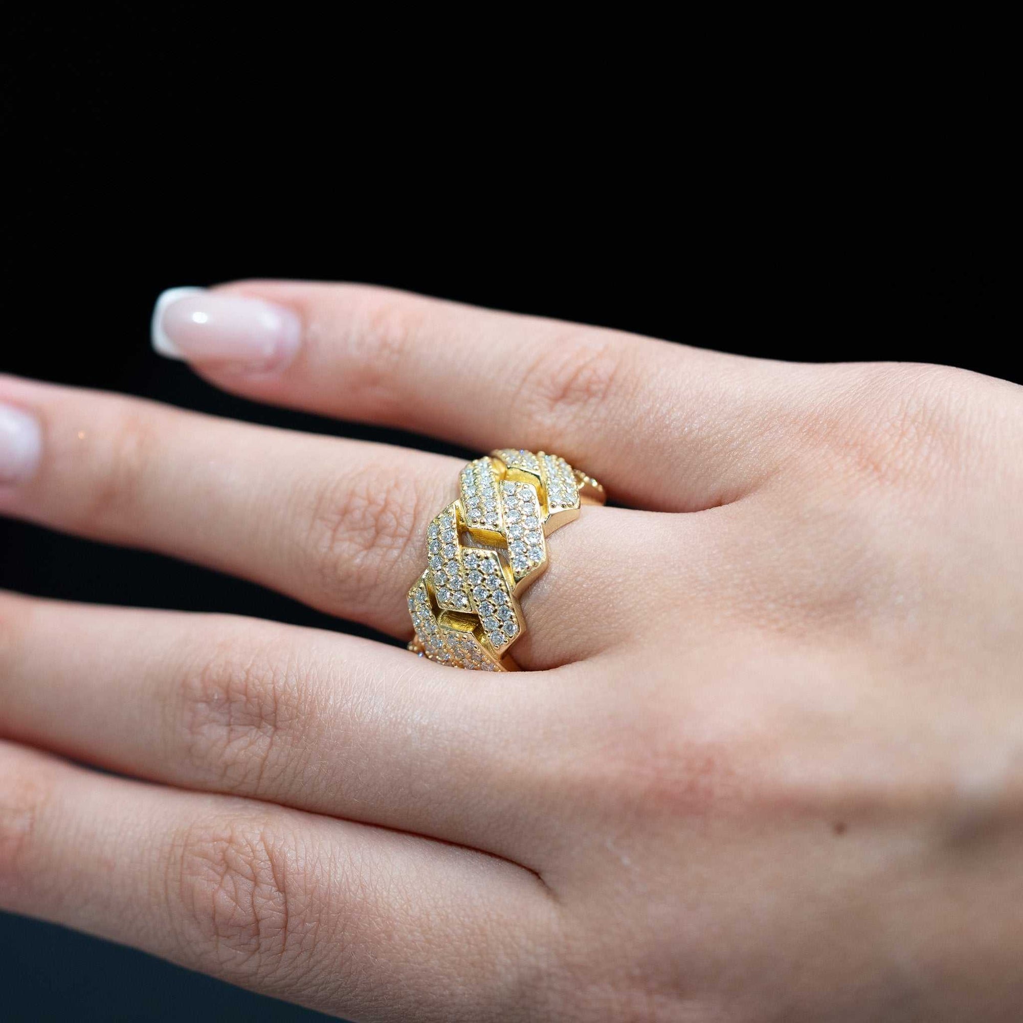 Cuban Link Moissanite 14K Gold Over 925 Sterling Silver Ring