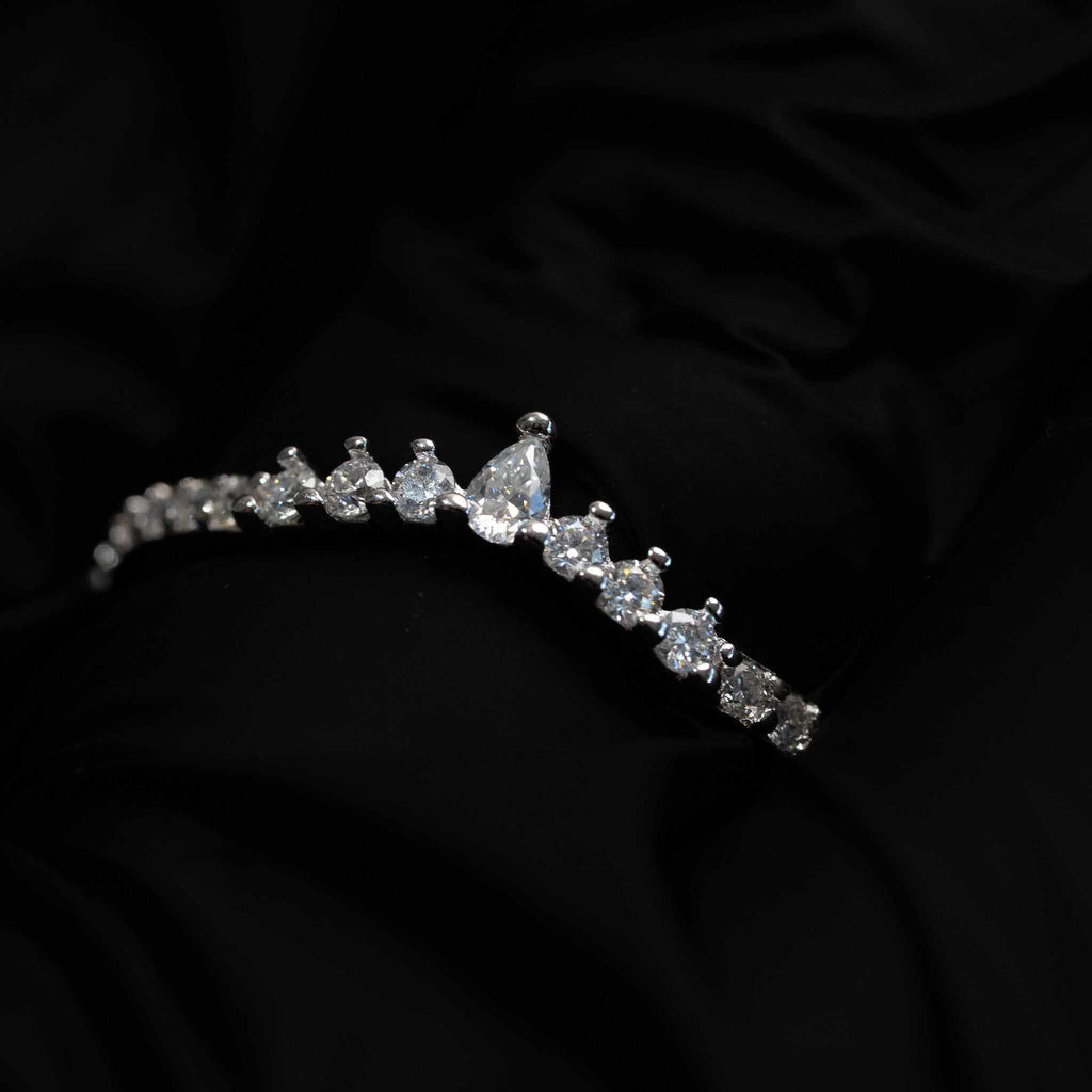 Curved Tear Drop 925 Sterling Silver Moissanite Stacking Women Wedding Band