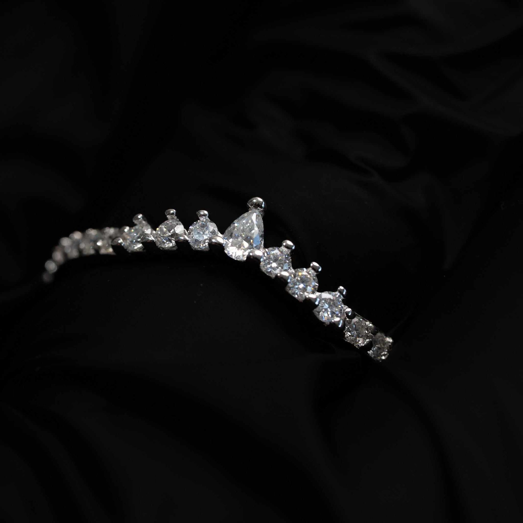 Curved Tear Drop 925 Sterling Silver Moissanite Stacking Women Wedding Band